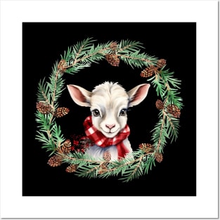 Winter Baby Goat Wreath Posters and Art